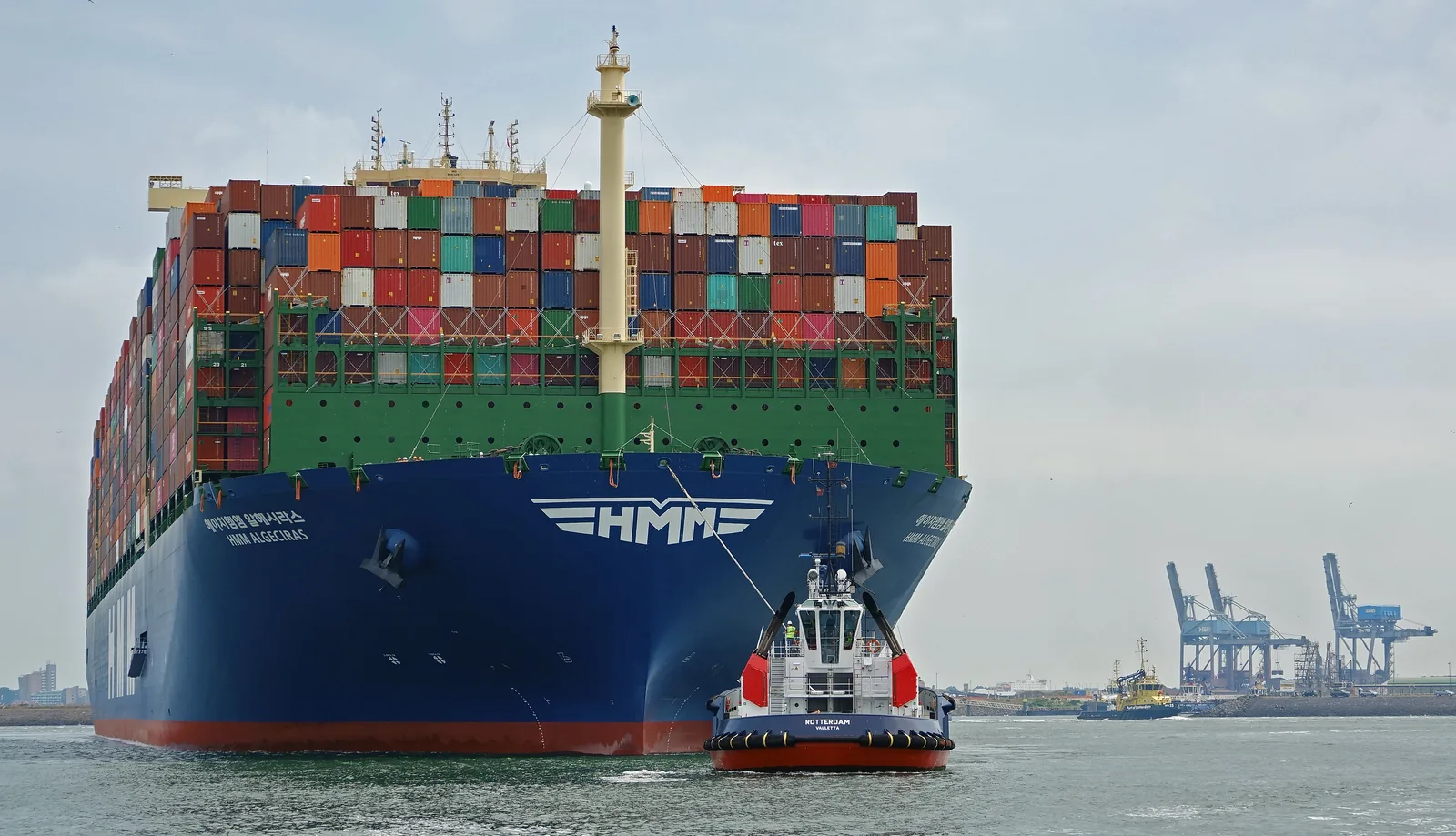 HMM Algeciras 로테르담 입항 — 글로벌 빅3와 같은 항로