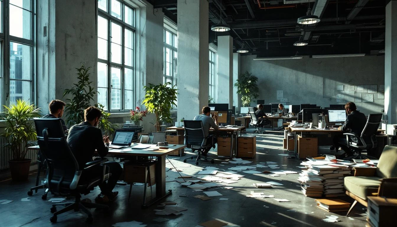 텅 빈 게임 회사 사무실 — 매출 82% 추락 후 고정비를 견디며 신작을 기다리는 중소 게임사의 현실