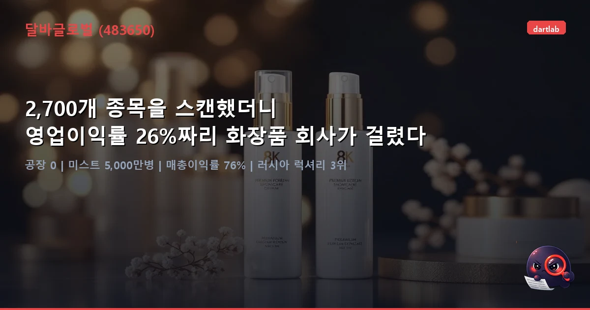 달바글로벌 (483650) — 2,700개 종목을 스캔했더니 영업이익률 26%짜리 화장품 회사가 걸렸다